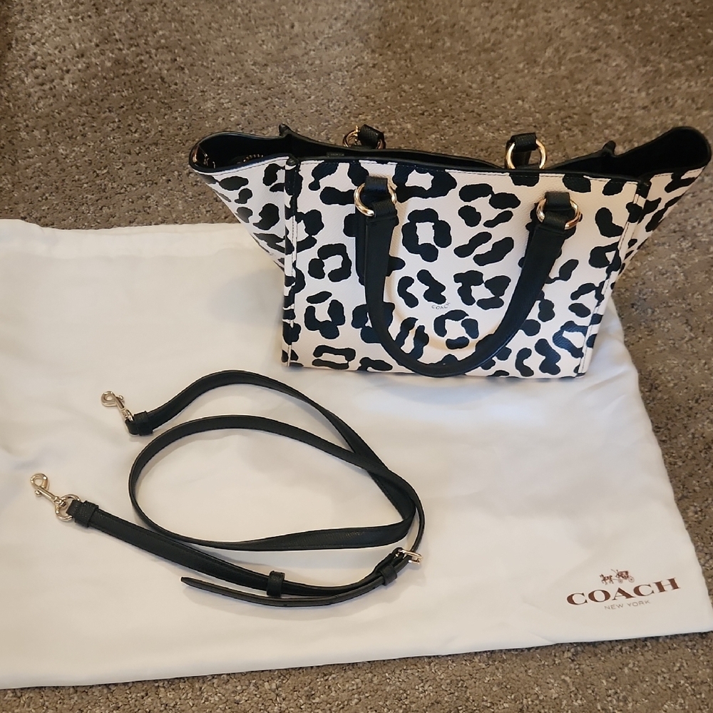 Coach Black and Cream Animal Print Tote - Picture 7 of 10